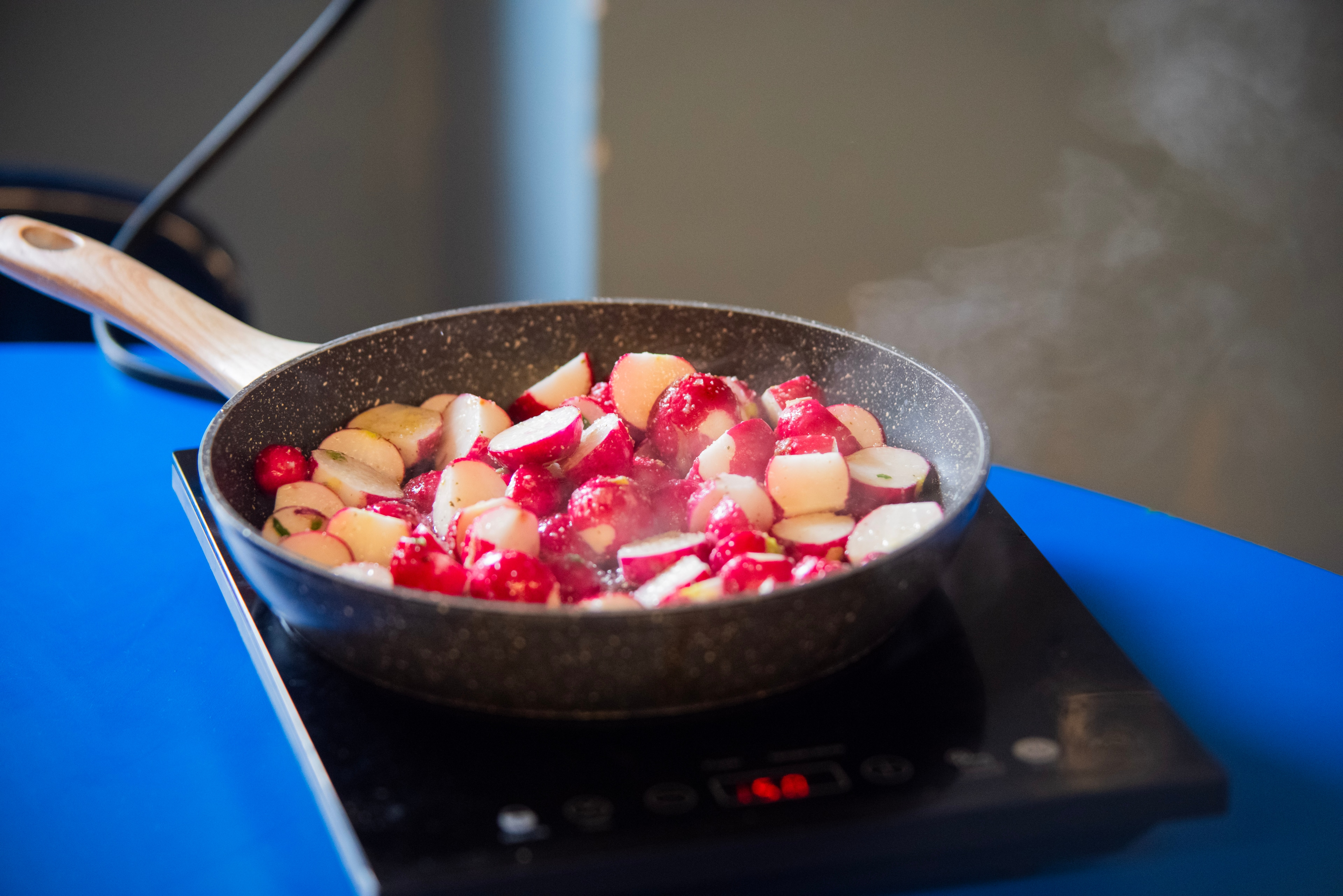 Close-up of radishes harvested from the Talcott classroom garden.